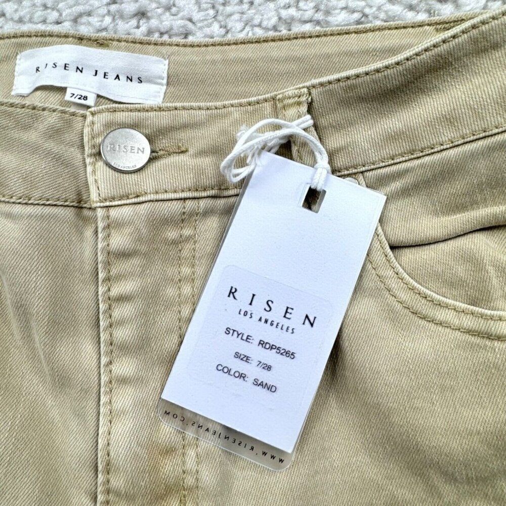 RISEN LOS Angeles Sand High Rise Distressed Straight Leg Jean Raw Hem 7/28 NEW - Picture 7 of 16
